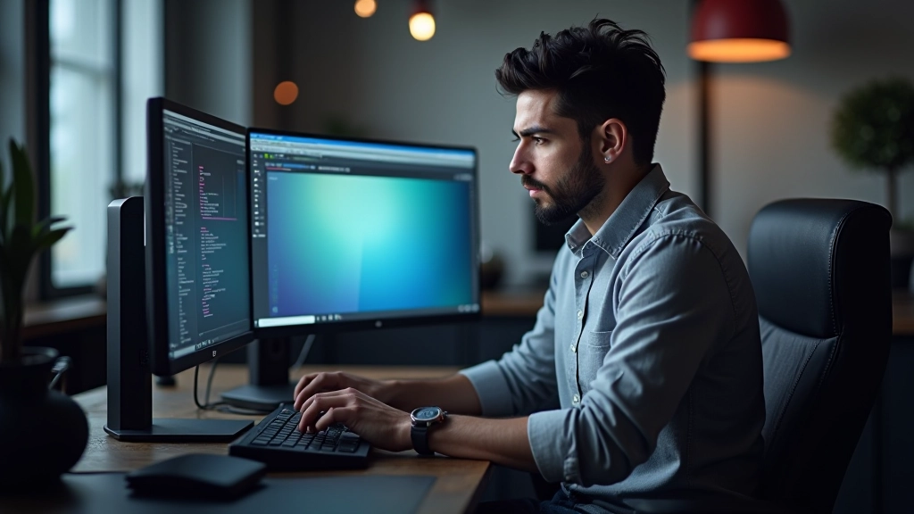 Designer arbeitet an subtilen Textur-Effekten auf mehreren Monitoren