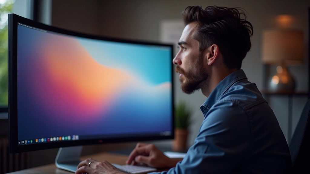 Designer präsentiert ein fertiges Design mit professionellen linearen Gradienten auf dem Monitor