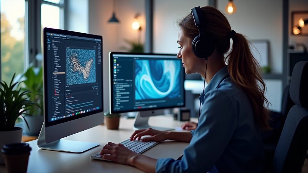 Modernes Web-Design-Studio mit Gradienten und Texturen auf Monitoren